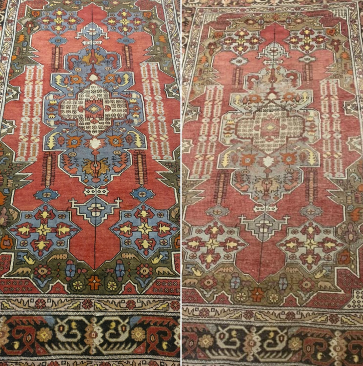 Restauration tapis turque en laine avec reteinte